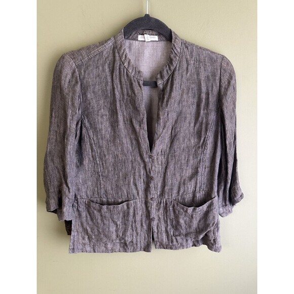 Eileen Fisher Linen Blazer Brown Petite Small 3/4 Sleeves Jacket Lagenlook Boho - Picture 1 of 9